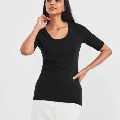 White + Warren Cotton Modal Elbow Sleeve Scoopneck Tee