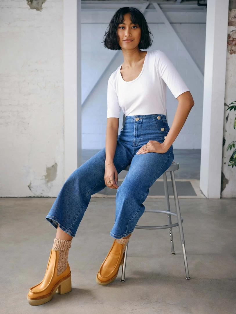 White + Warren Tops + Tees Cotton Modal Elbow Sleeve Scoopneck Tee