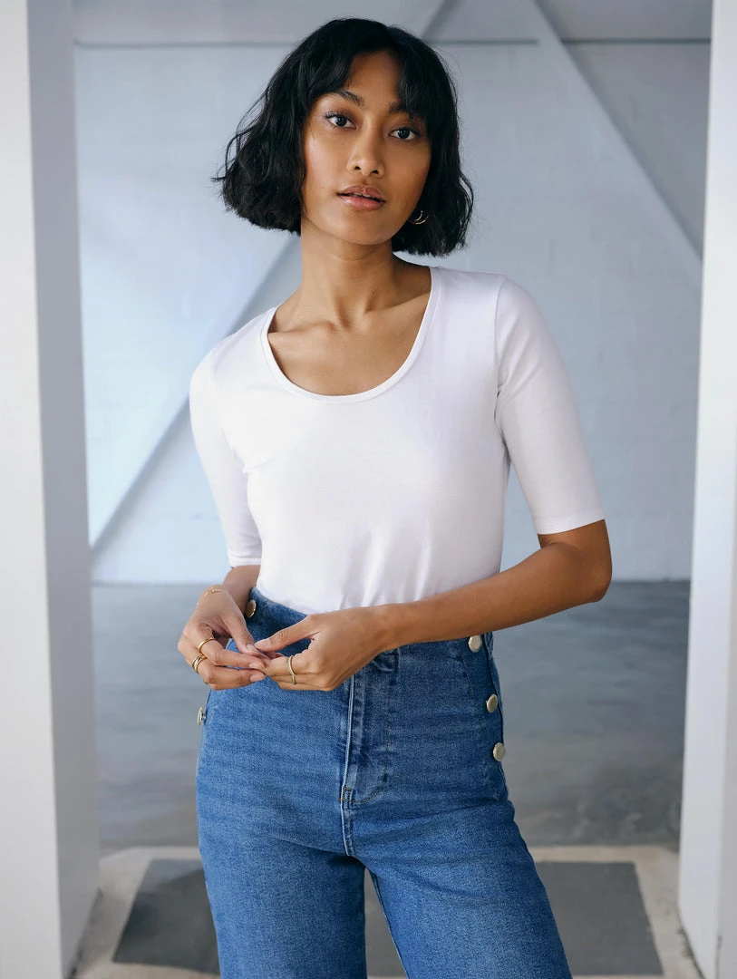 White + Warren Tops + Tees Cotton Modal Elbow Sleeve Scoopneck Tee