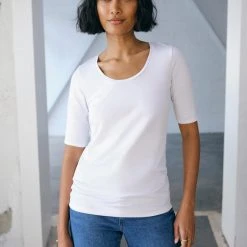 White + Warren Tops + Tees Cotton Modal Elbow Sleeve Scoopneck Tee