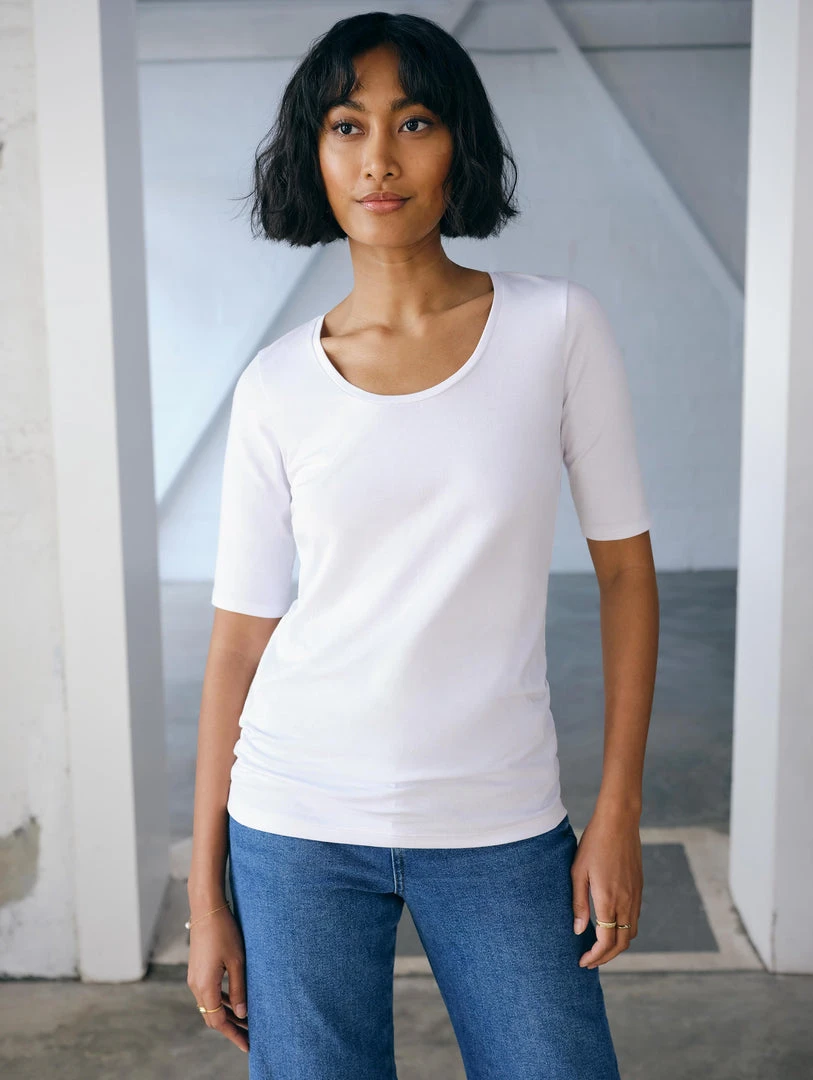 White + Warren Tops + Tees Cotton Modal Elbow Sleeve Scoopneck Tee