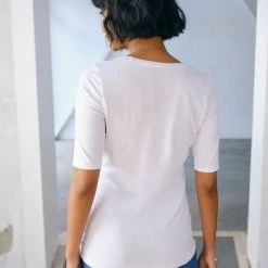 White + Warren Tops + Tees Cotton Modal Elbow Sleeve Scoopneck Tee