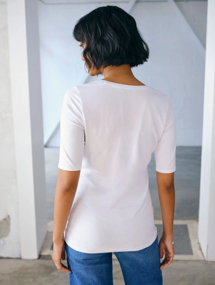 White + Warren Tops + Tees Cotton Modal Elbow Sleeve Scoopneck Tee