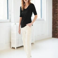 White + Warren Cotton Modal Elbow Sleeve Scoopneck Tee