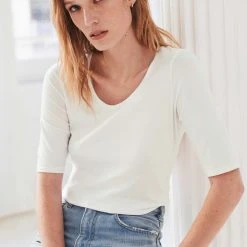 White + Warren Tops + Tees Cotton Modal Elbow Sleeve Scoopneck Tee