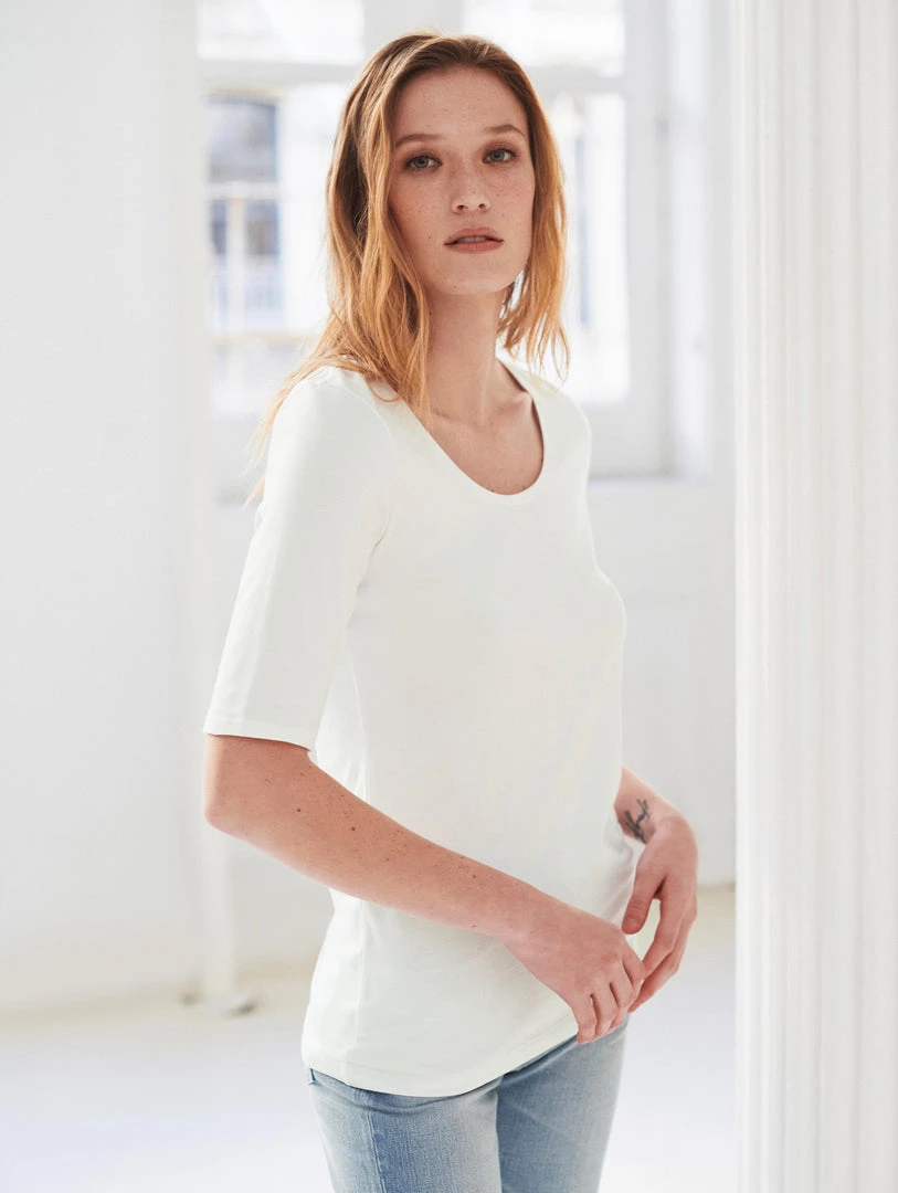 White + Warren Tops + Tees Cotton Modal Elbow Sleeve Scoopneck Tee