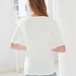 White + Warren Tops + Tees Cotton Modal Elbow Sleeve Scoopneck Tee