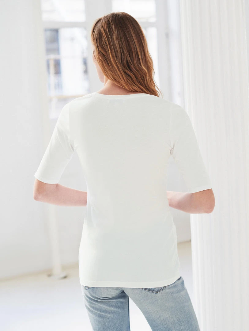 White + Warren Tops + Tees Cotton Modal Elbow Sleeve Scoopneck Tee