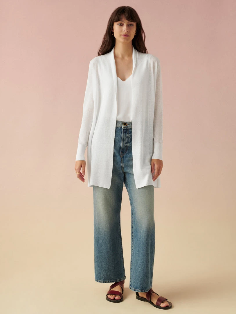 White + Warren Linen Blend Open Cardigan Celebration Shop