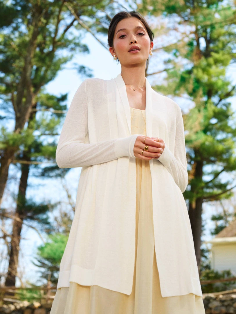 White + Warren Linen Blend Open Cardigan Celebration Shop