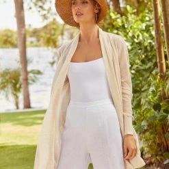 White + Warren Cardigans Linen Long Open Cardigan