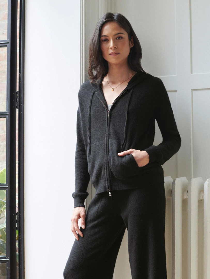 White + Warren Almost Gone Cashmere Zip Up Hoodie