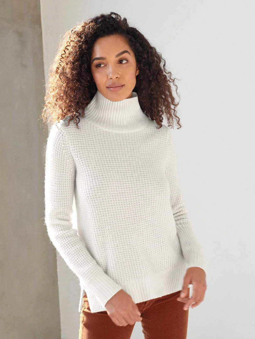 White + Warren Almost Gone Cashmere Waffle Standneck