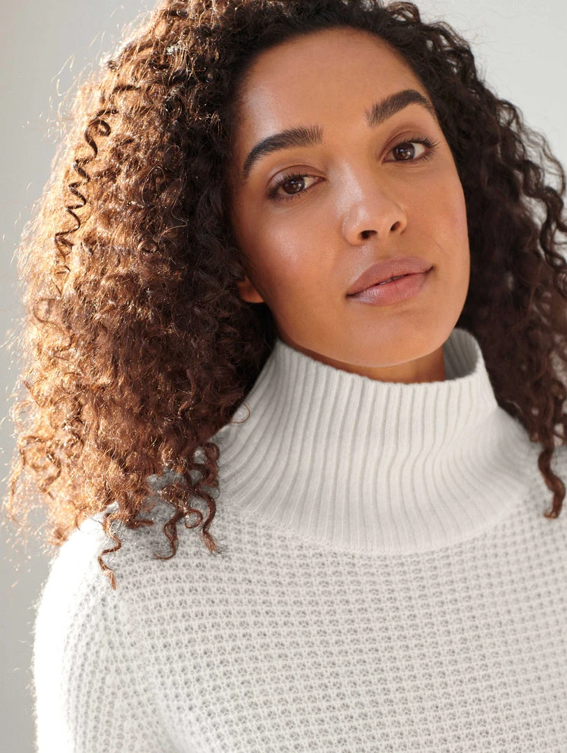 White + Warren Almost Gone Cashmere Waffle Standneck