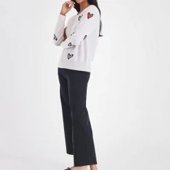 White + Warren Pattern Shop Cashmere Heart Intarsia Sweatshirt