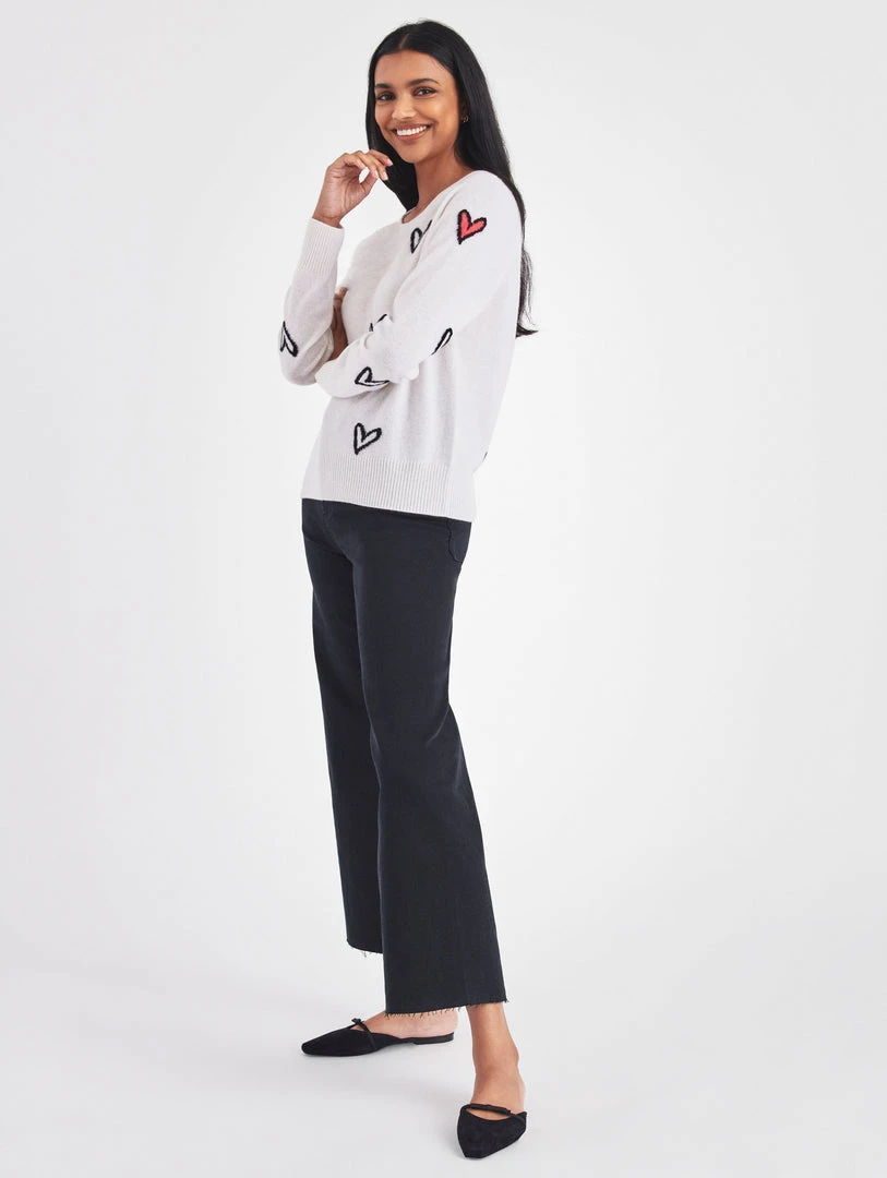 White + Warren Pattern Shop Cashmere Heart Intarsia Sweatshirt