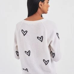White + Warren Pattern Shop Cashmere Heart Intarsia Sweatshirt