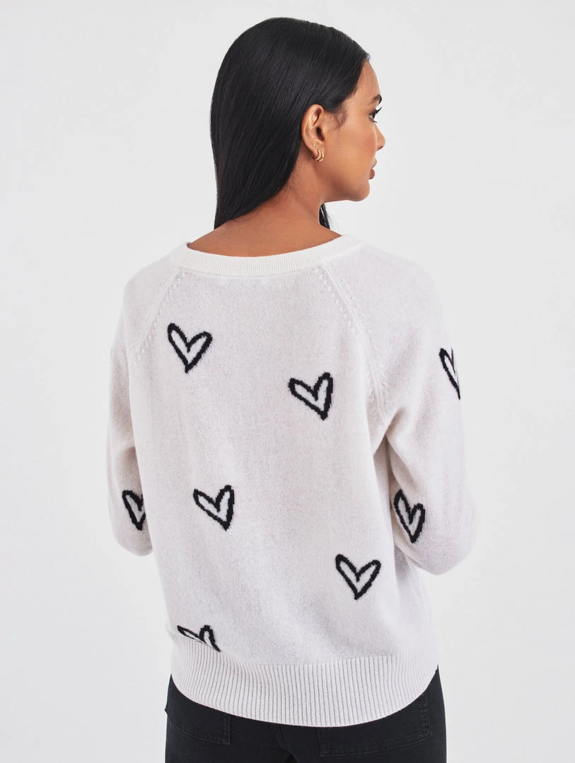 White + Warren Pattern Shop Cashmere Heart Intarsia Sweatshirt