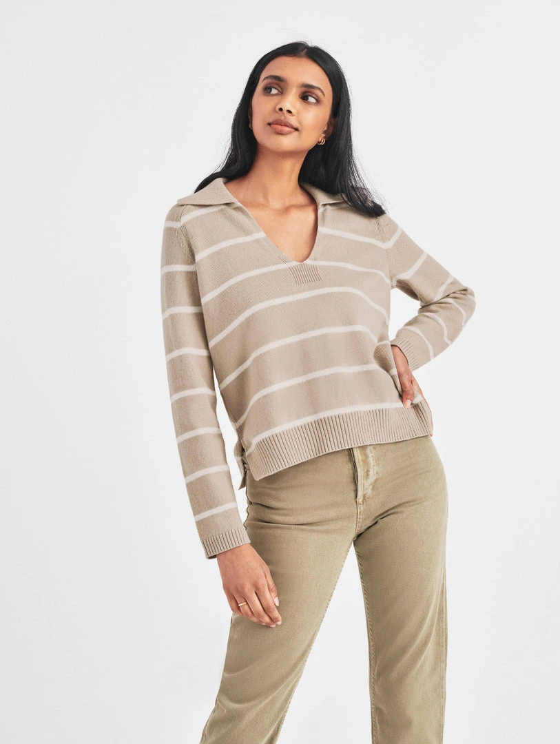 White + Warren Pattern Shop Cotton Long Sleeve Polo