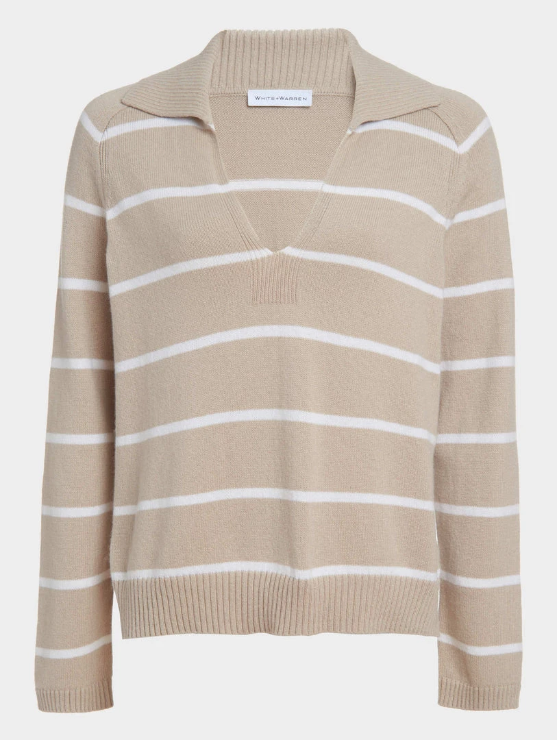 White + Warren Pattern Shop Cotton Long Sleeve Polo