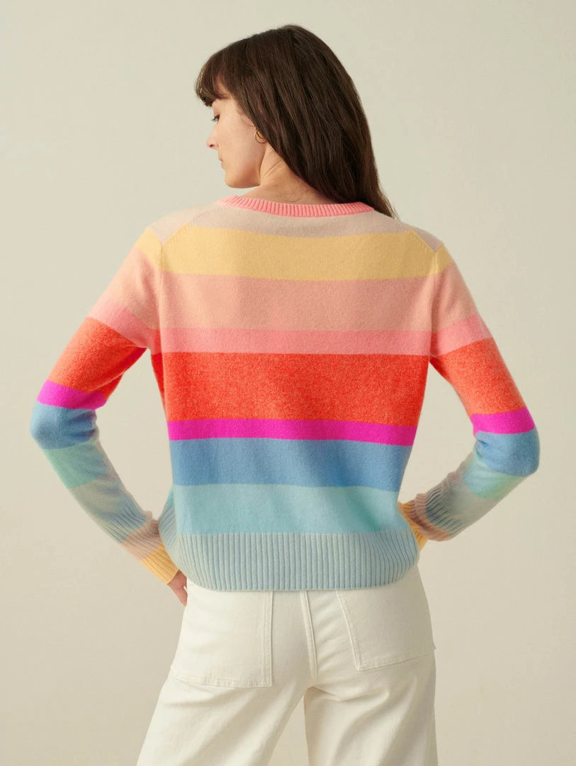 White + Warren Pattern Shop Cashmere Striped Shrunken Crewneck