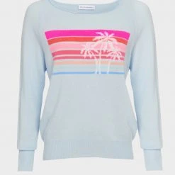 White + Warren Cashmere Sunset Intarsia Off Shoulder Sweatshirt