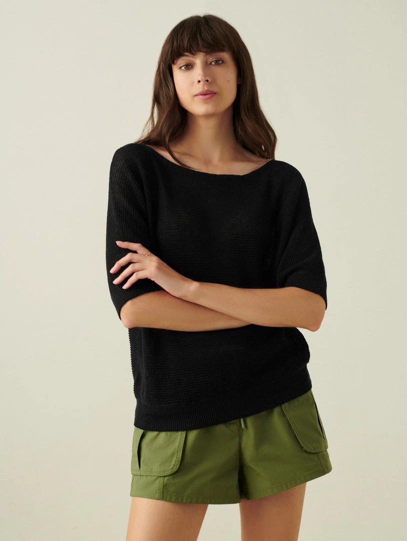 White + Warren Vacation Wardrobe Linen Off Shoulder Tee