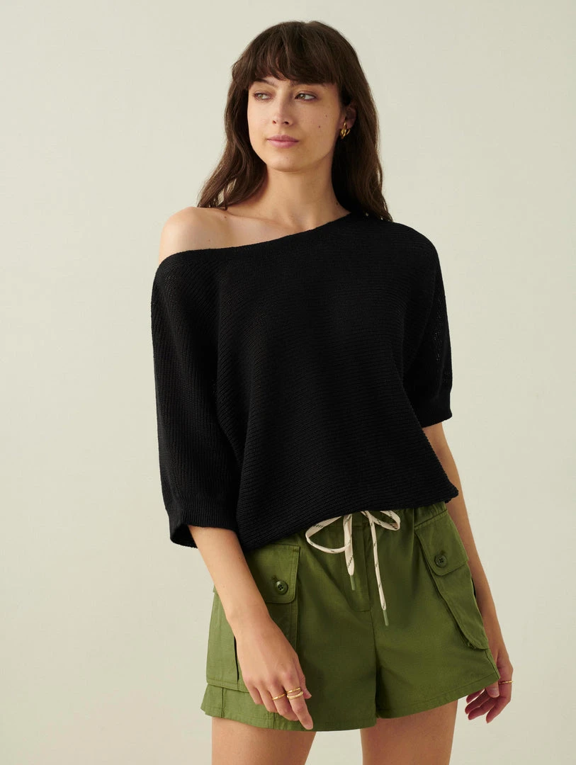 White + Warren Vacation Wardrobe Linen Off Shoulder Tee