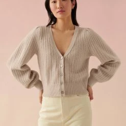 White + Warren Cashmere Blouson Sleeve Cardigan