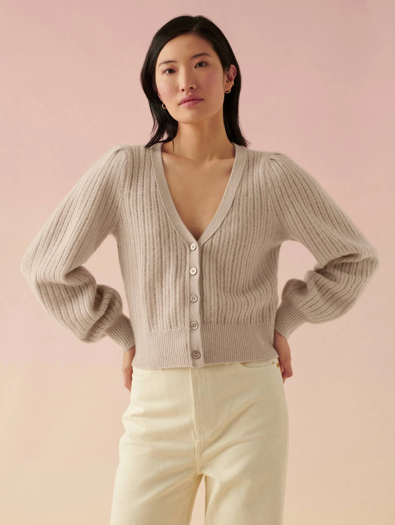 White + Warren Cashmere Blouson Sleeve Cardigan