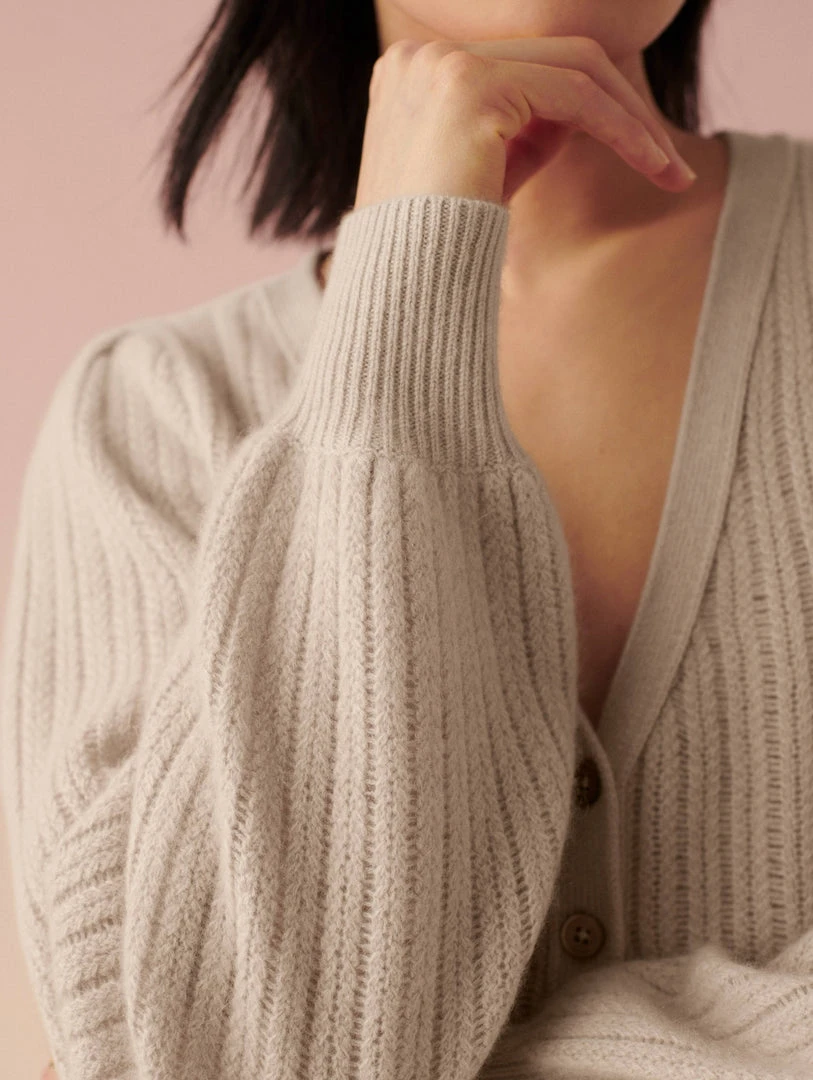 White + Warren Cashmere Blouson Sleeve Cardigan