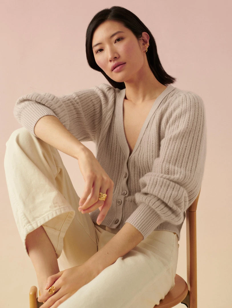 White + Warren Cashmere Blouson Sleeve Cardigan