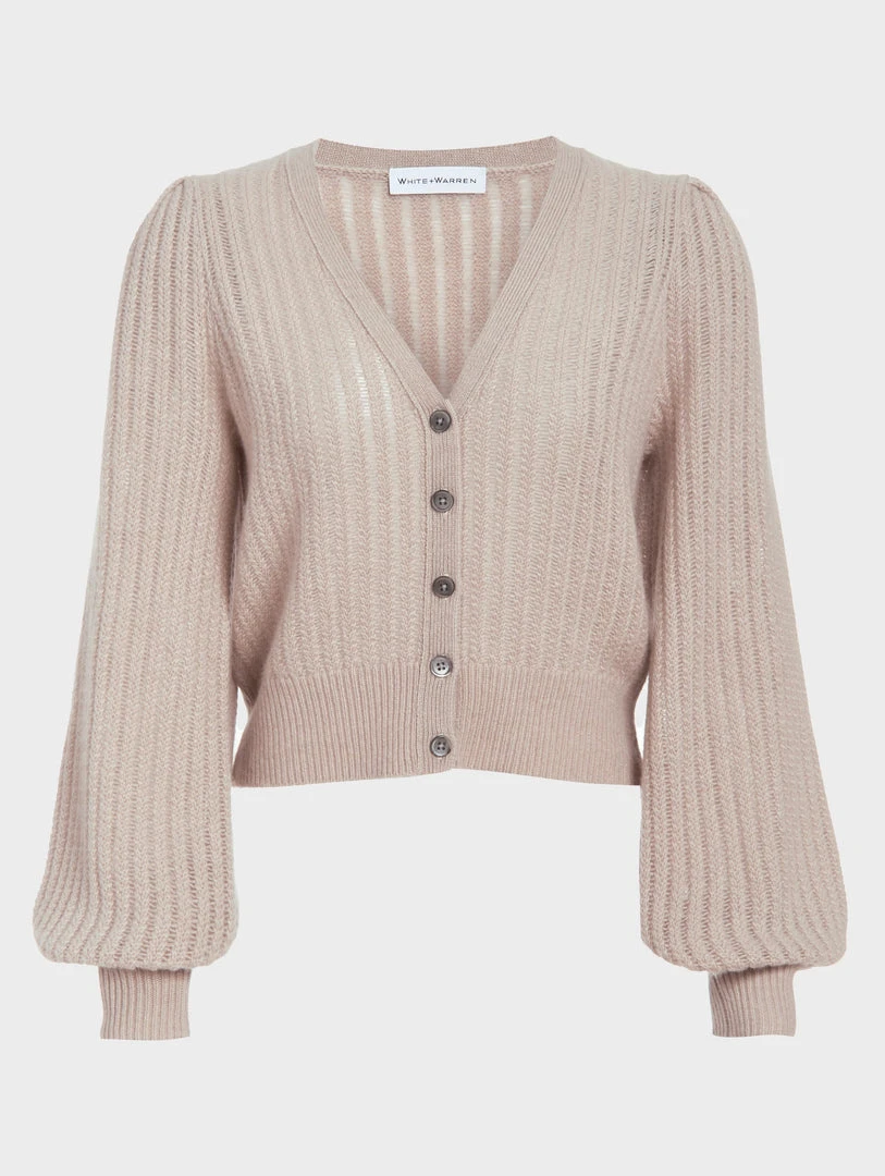 White + Warren Cashmere Blouson Sleeve Cardigan