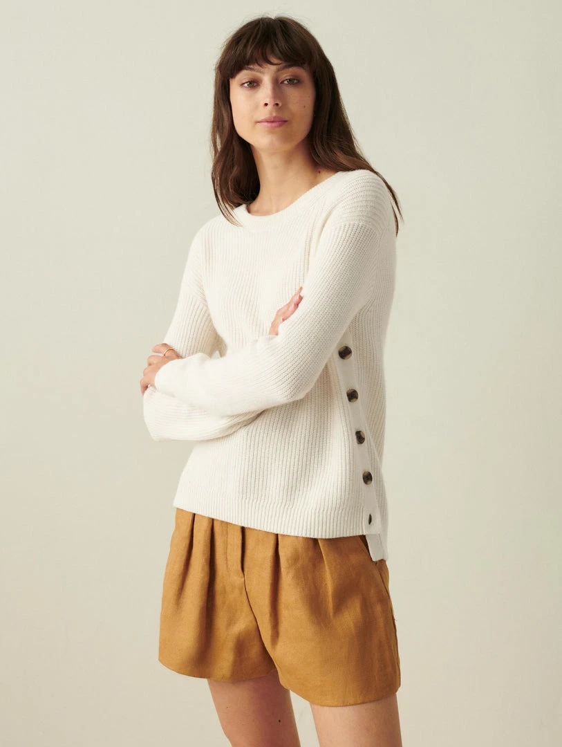 White + Warren Sweaters Cotton Side Button Crewneck