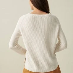 White + Warren Sweaters Cotton Side Button Crewneck