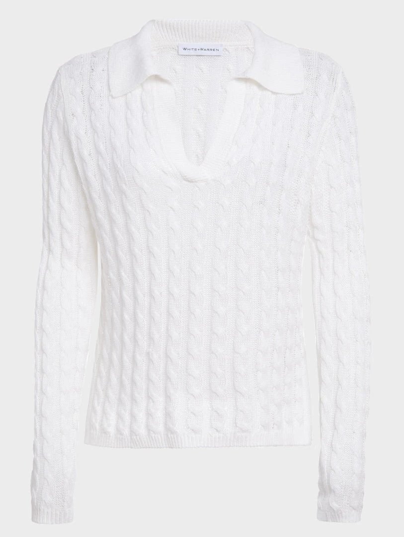 White + Warren Linen Cable Polo Vacation Wardrobe