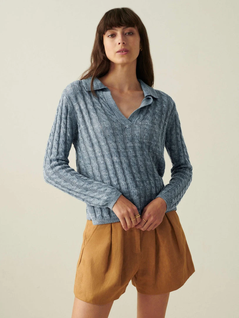 White + Warren Linen Cable Polo Vacation Wardrobe