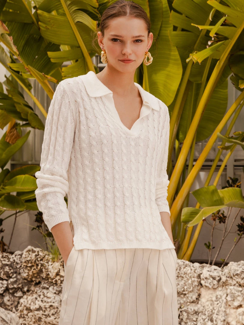 White + Warren Linen Cable Polo Vacation Wardrobe