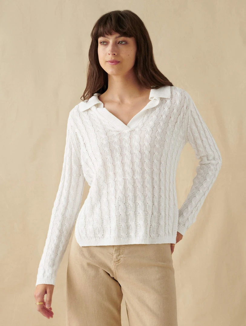 White + Warren Linen Cable Polo Vacation Wardrobe
