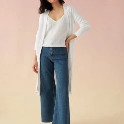 White + Warren Linen Long Open Cardigan