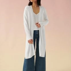 White + Warren Linen Long Open Cardigan