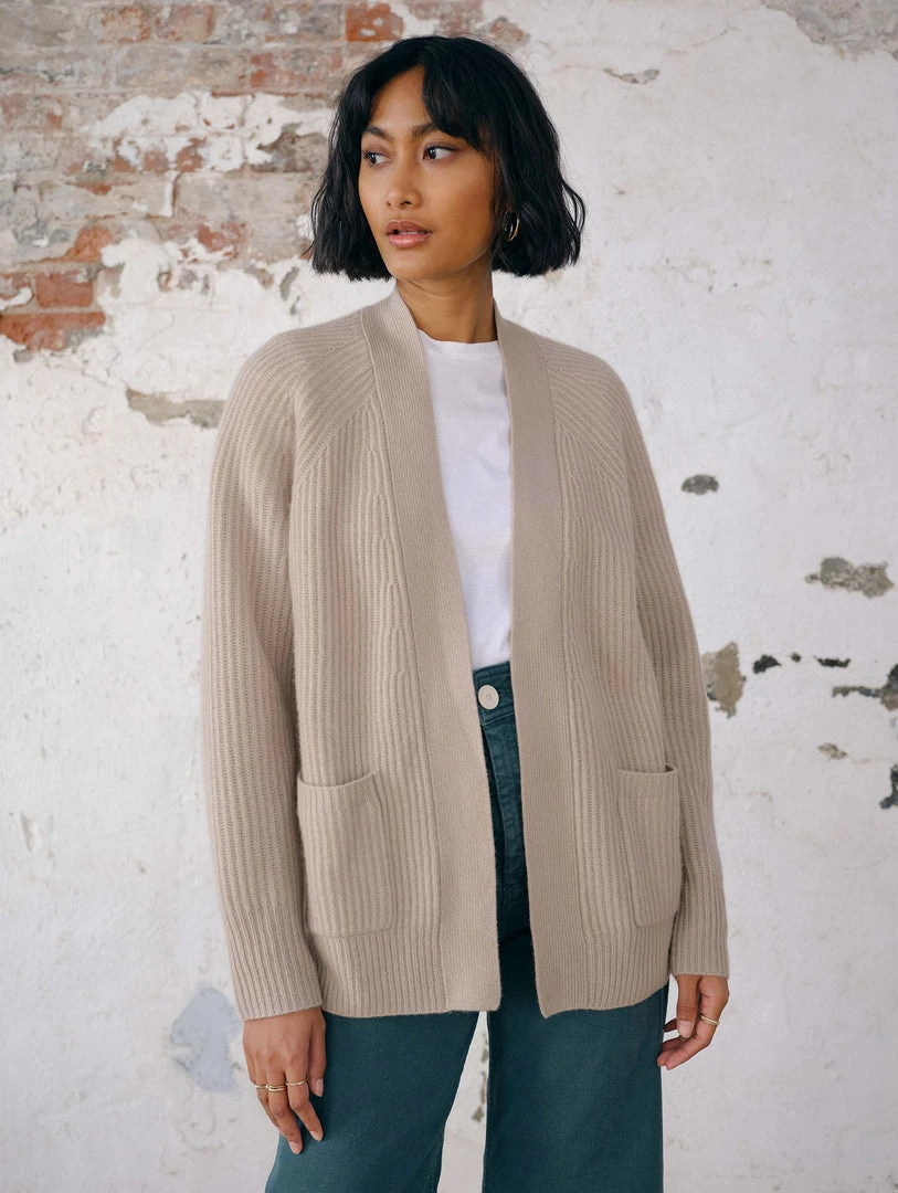 White + Warren Cardigans Recycled Cashmere Ribbed Open Cardigan