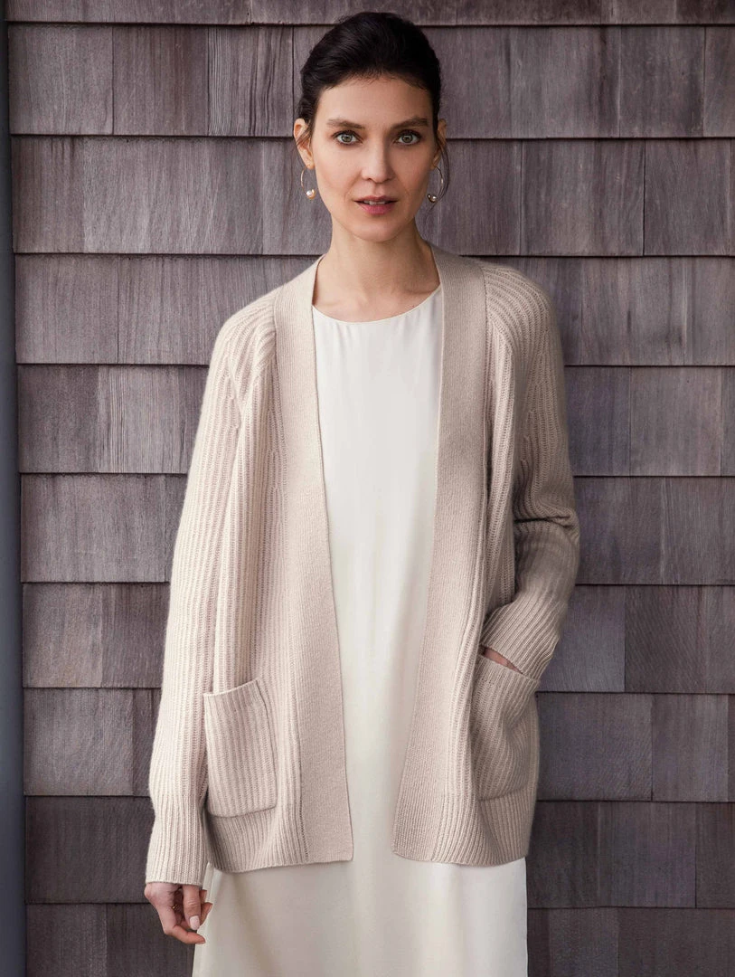 White + Warren Cardigans Recycled Cashmere Ribbed Open Cardigan