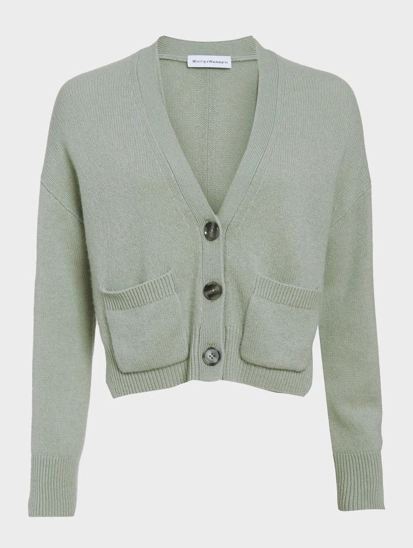 White + Warren Cardigans Cashmere Cropped V Neck Cardigan