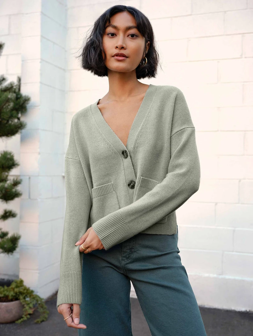 White + Warren Cardigans Cashmere Cropped V Neck Cardigan