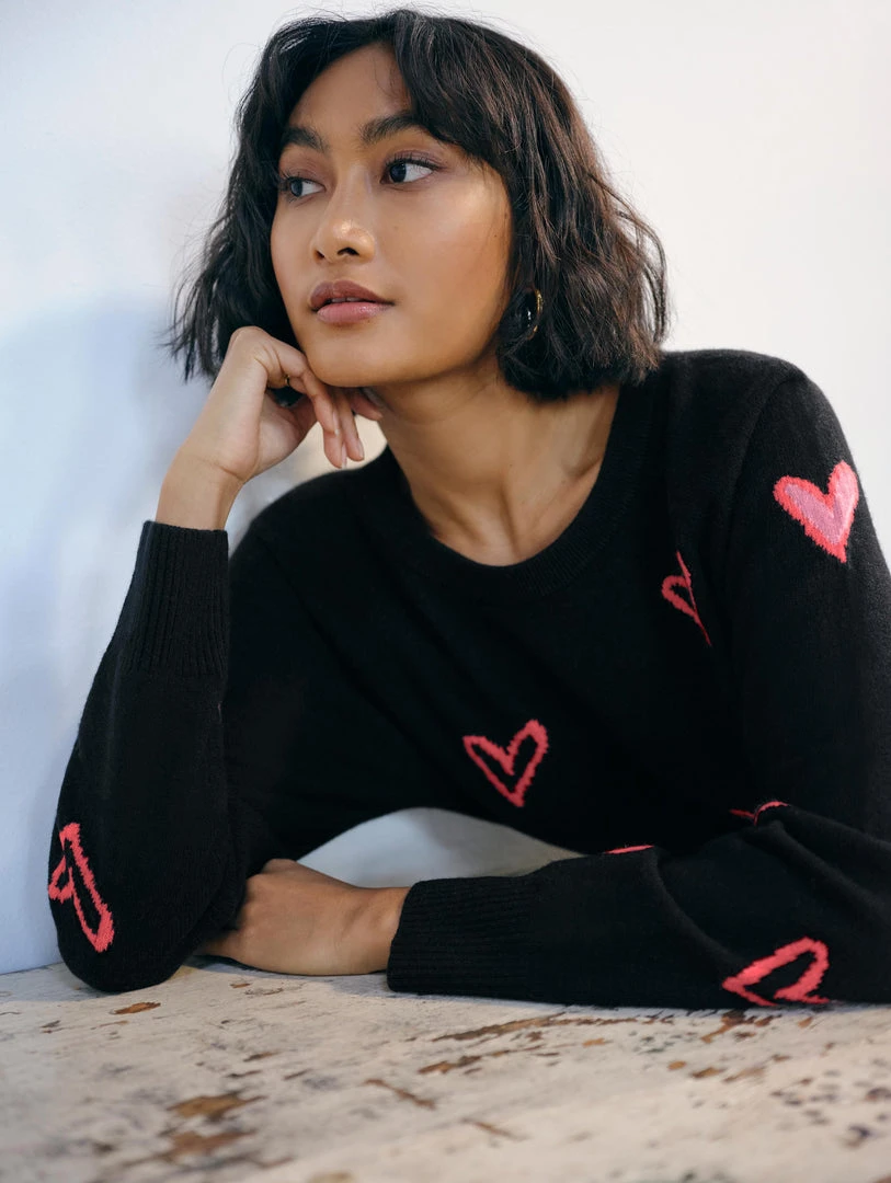 White + Warren Cashmere Heart Intarsia Sweatshirt Pattern Shop