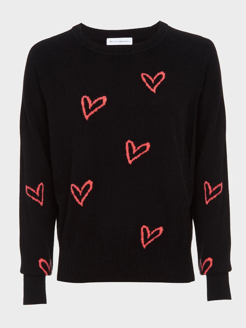 White + Warren Cashmere Heart Intarsia Sweatshirt Pattern Shop