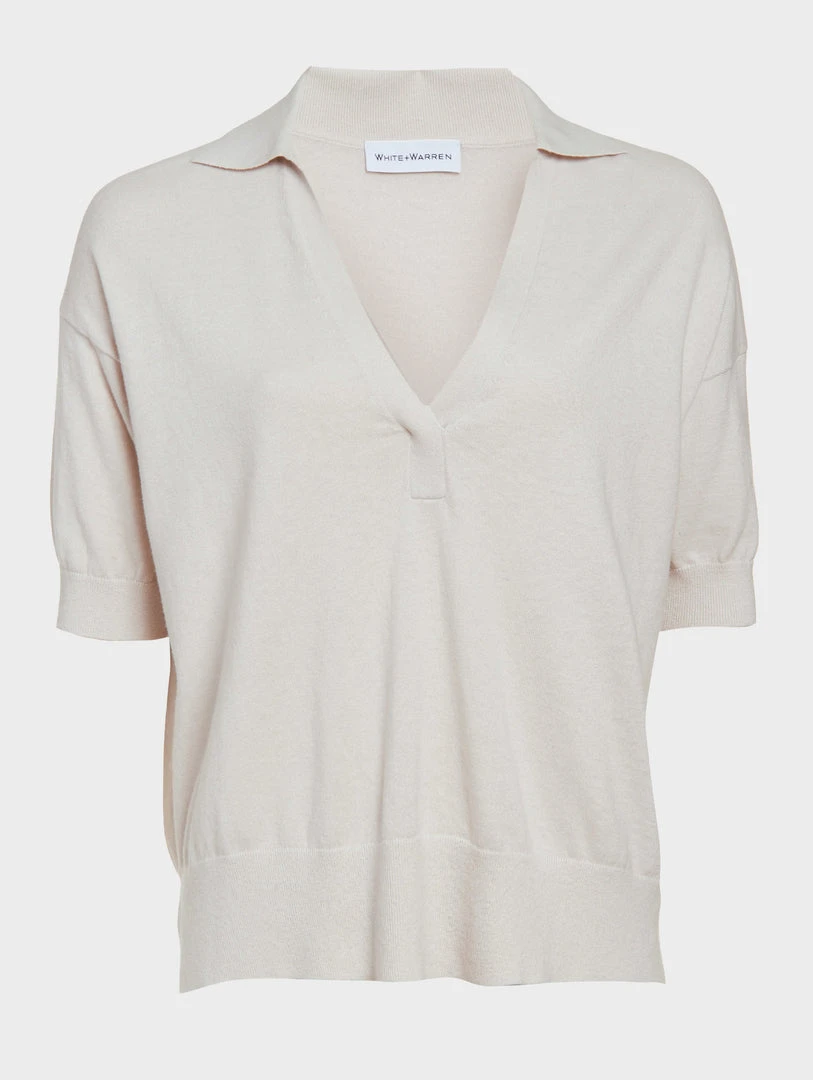 White + Warren Cotton Cashmere Polo Top