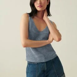 White + Warren Linen Ribbed V Neck Tank