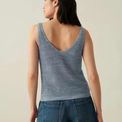 White + Warren Linen Ribbed V Neck Tank